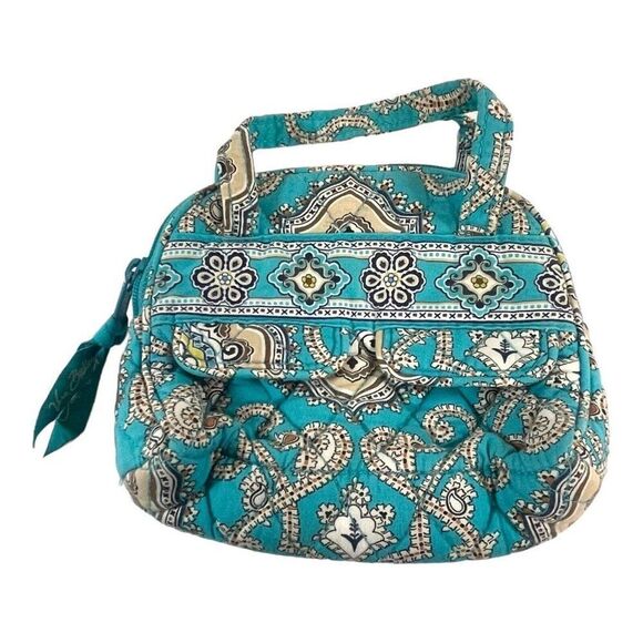 Vera Bradley Totally Turquoise Wristlet Small HandBlue Floral Mini Purse Tote - Picture 1 of 10